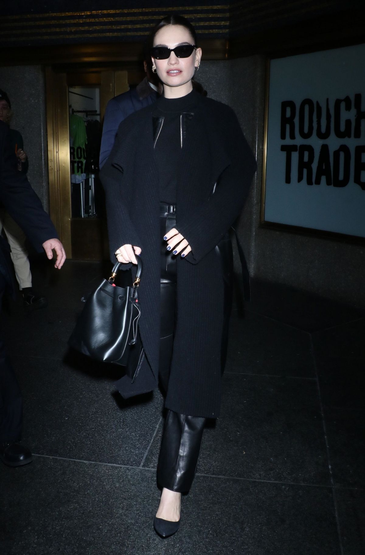 Lily James in black ensemble at Kelly Clarkson Show NYC