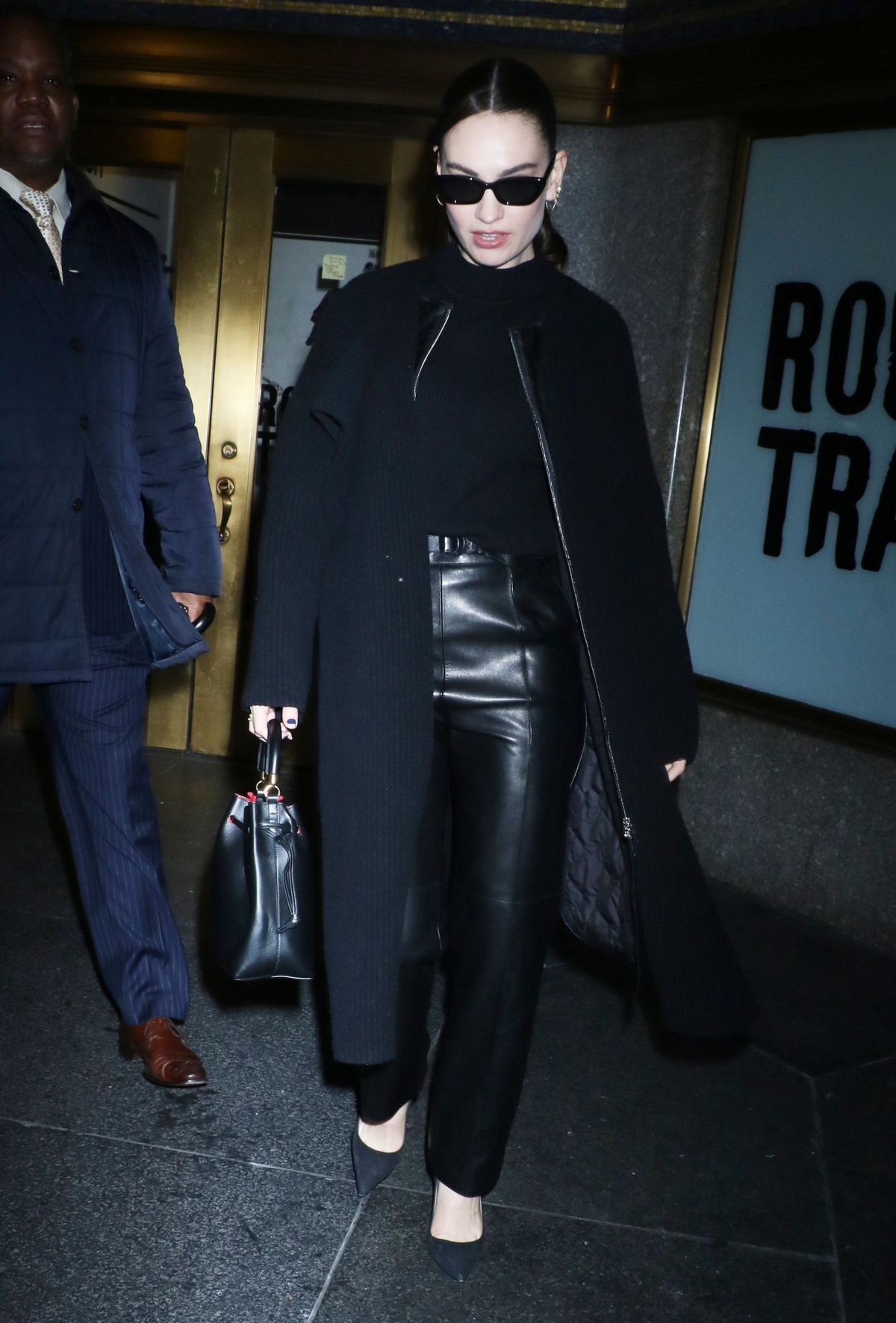 Lily James in black ensemble at Kelly Clarkson Show NYC 3