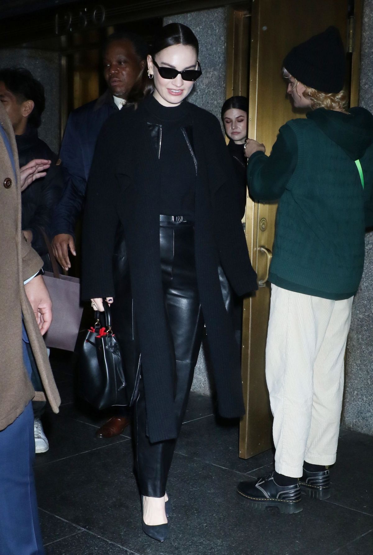 Lily James in black ensemble at Kelly Clarkson Show NYC 4