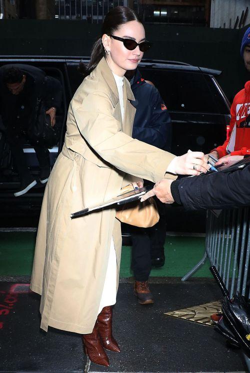 Lily James in White Dress and Brown Boots in Today Show NYC 3