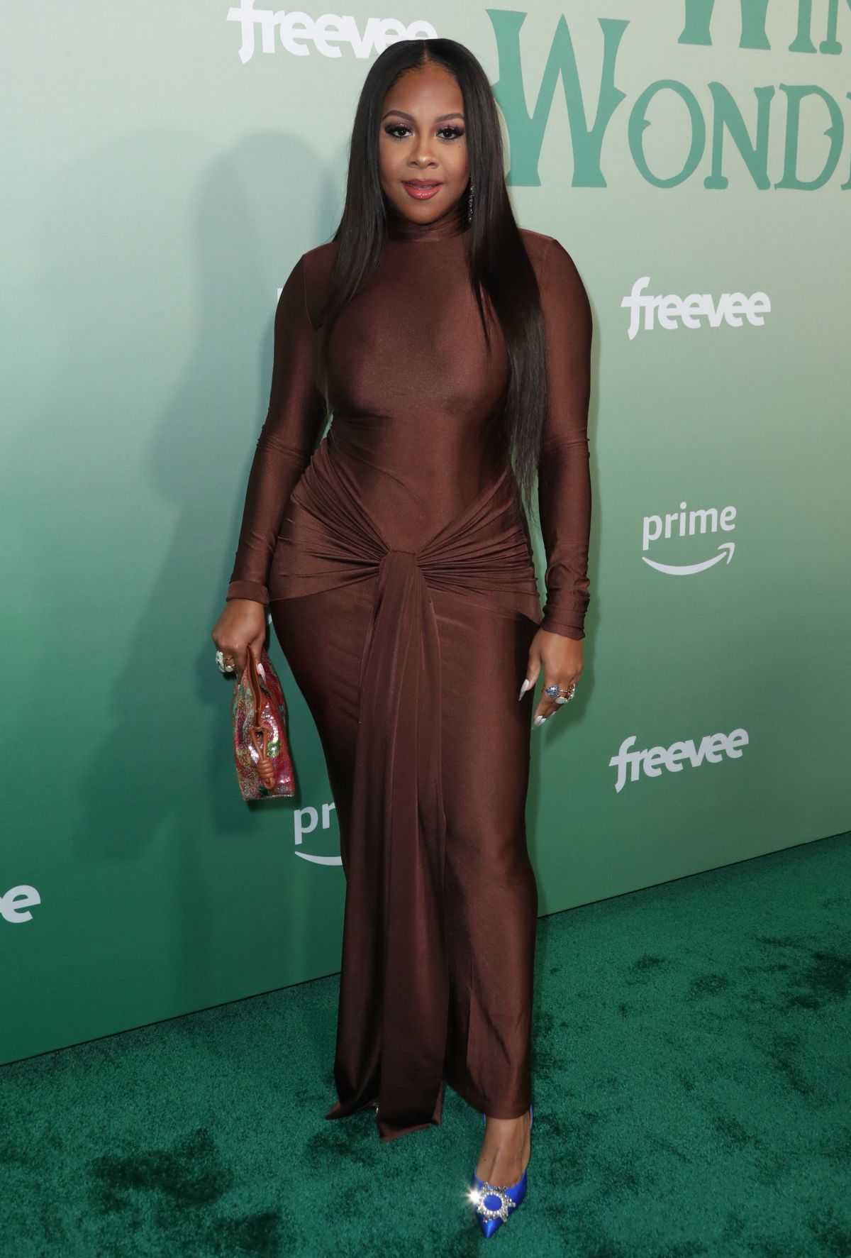 Miss Diddy in Brown Dress at Amazon Freevee Winter Wonderland Party 1