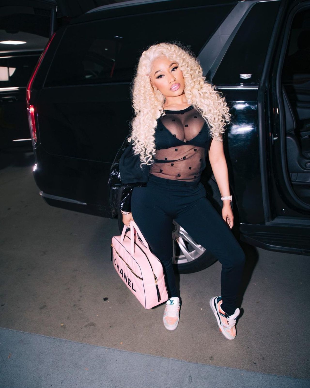 Nicki Minaj spotted in black outfit with CHANEL bag