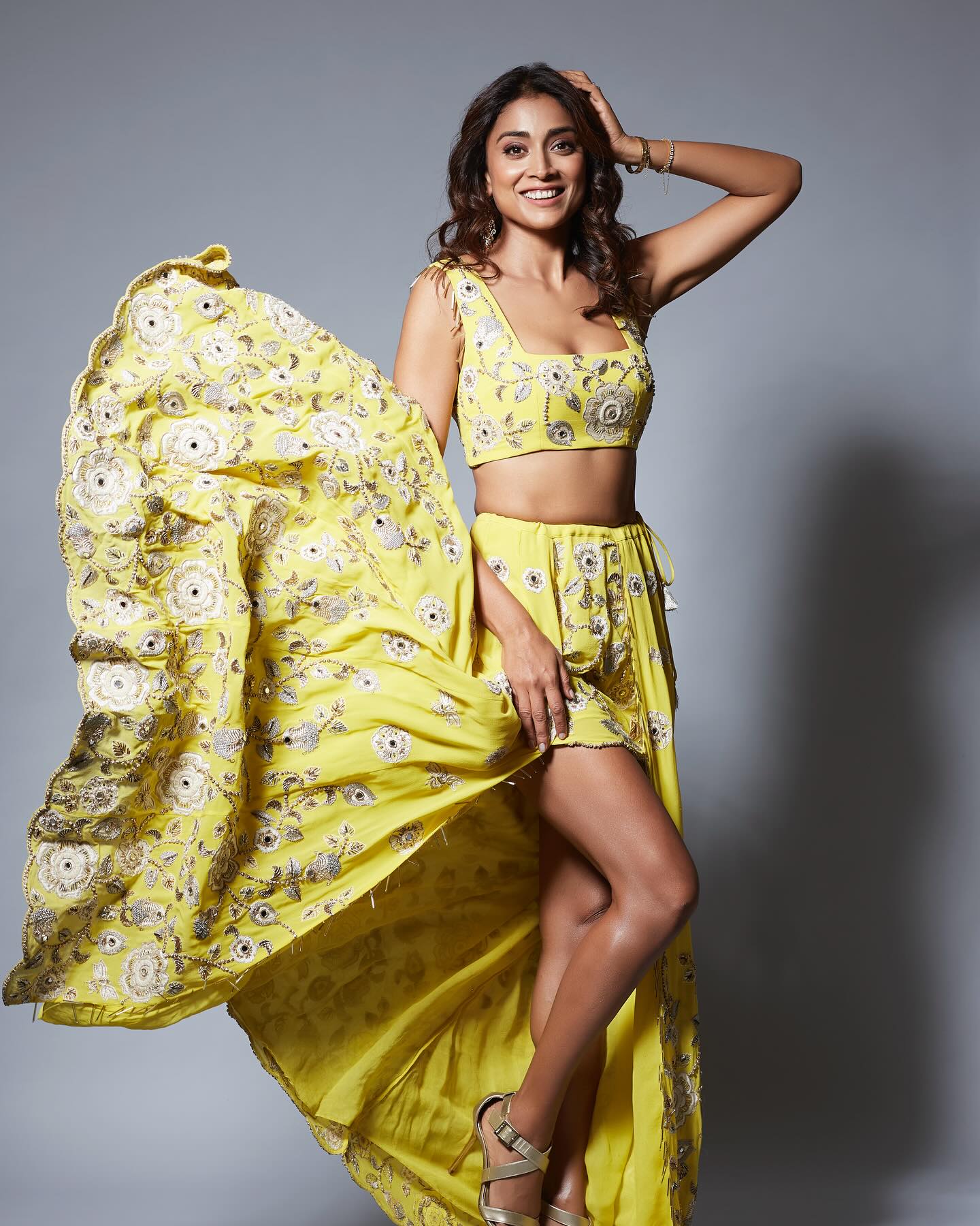 Shriya Saran in yellow floral dress by Payal Singhal 1