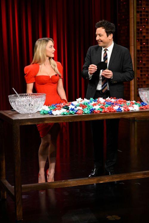 Sydney Sweeney in red dress on Jimmy Fallon show 2