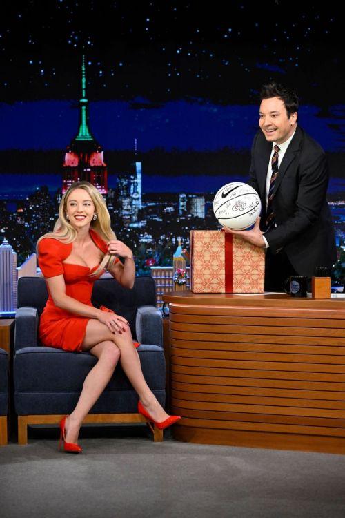 Sydney Sweeney in red dress on Jimmy Fallon show 6