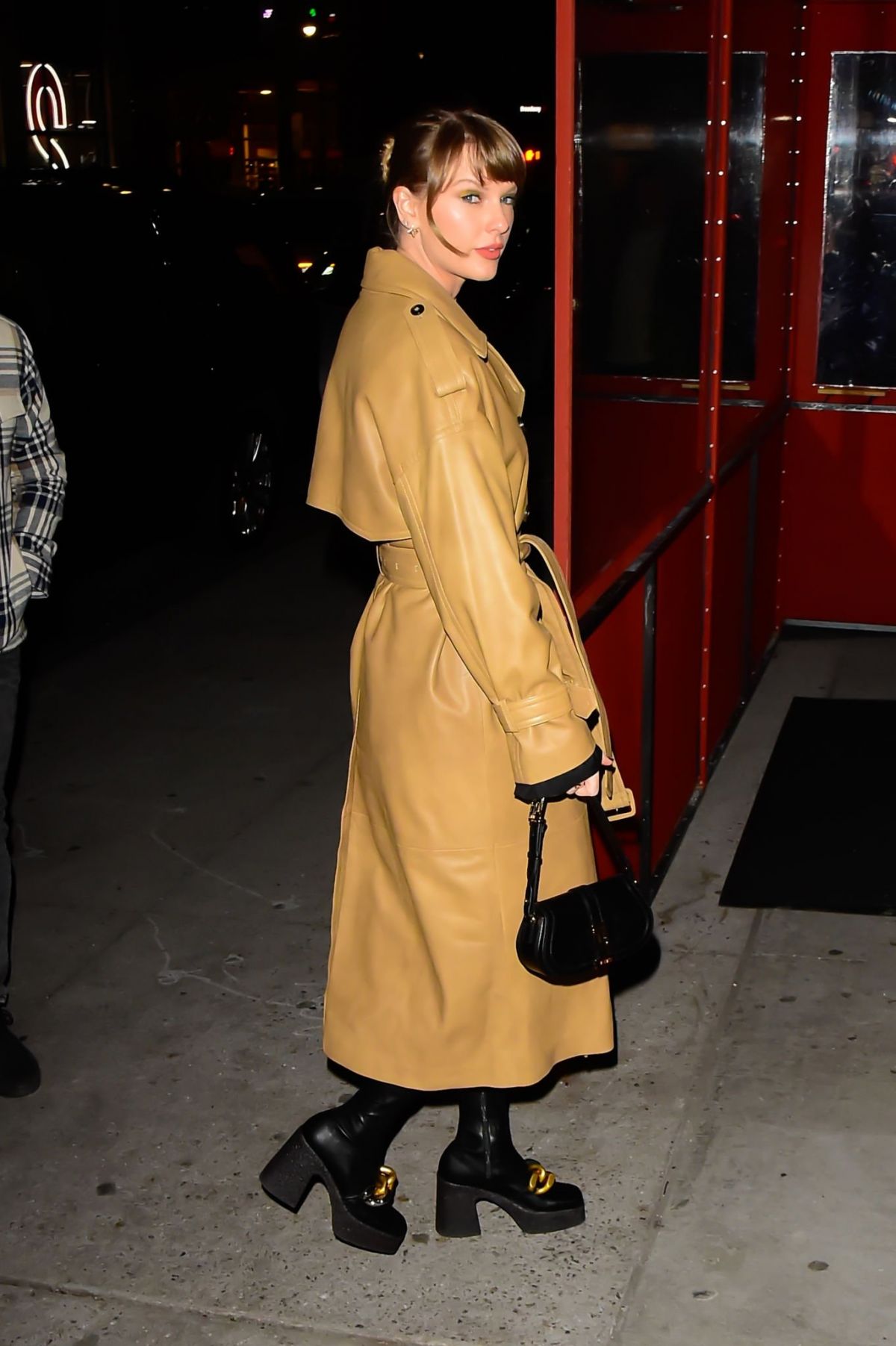 Taylor Swift Leather Overcoat at Zero Bond, NYC