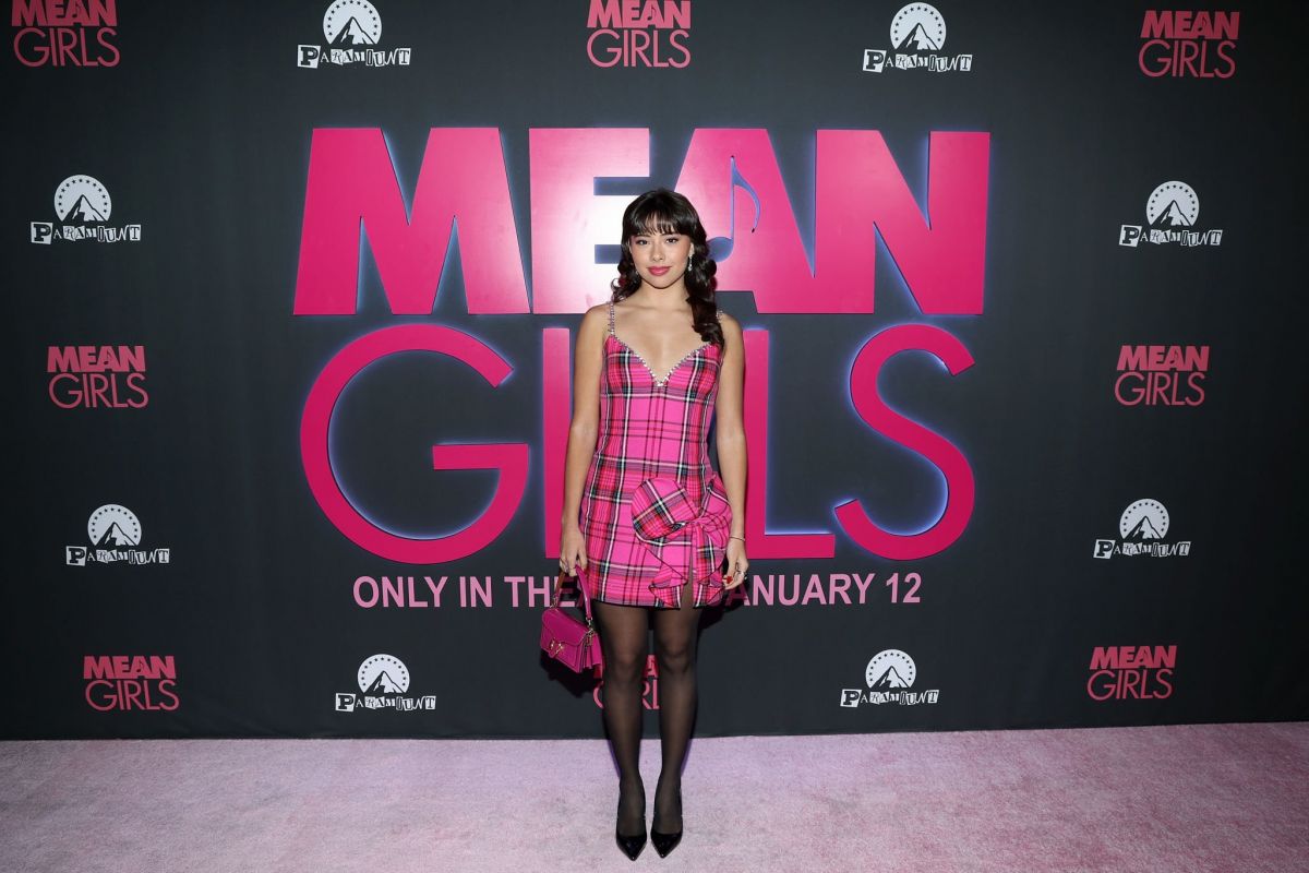 Xochitl Gomez in Pink Checked Dress at Mean Girls screening in LA 1