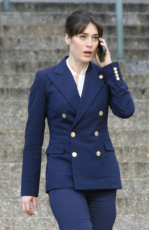 Lizzy Caplan on Set of Zero Day in New York 1