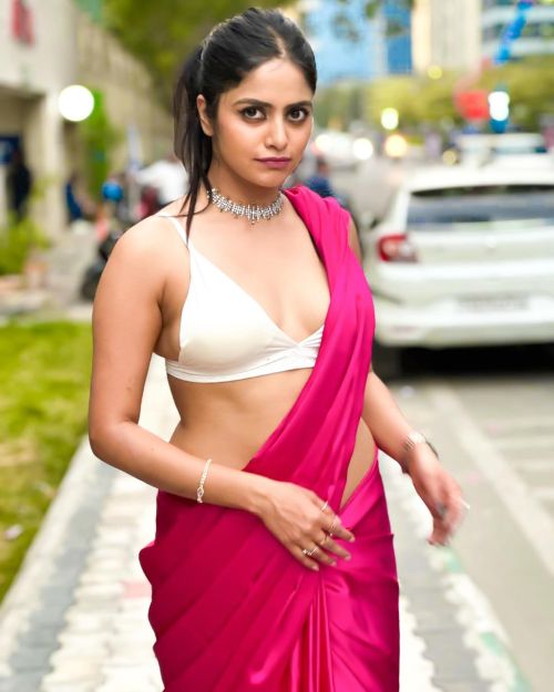 Pragya Nayan Sinha in White Blouse and Pink Saree Look