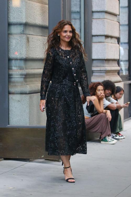 Katie Holmes in a Black Lace Dress Out in New York 5