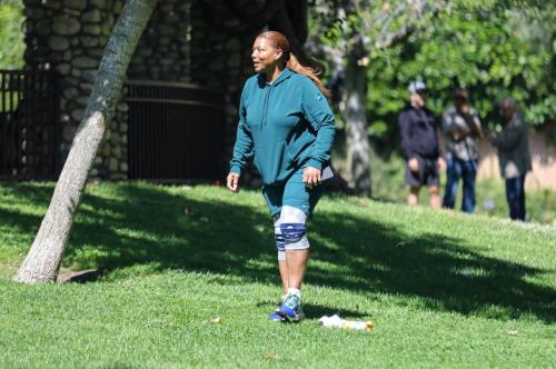 Queen Latifah Celebrates Father's Day at Beverly Hills Park