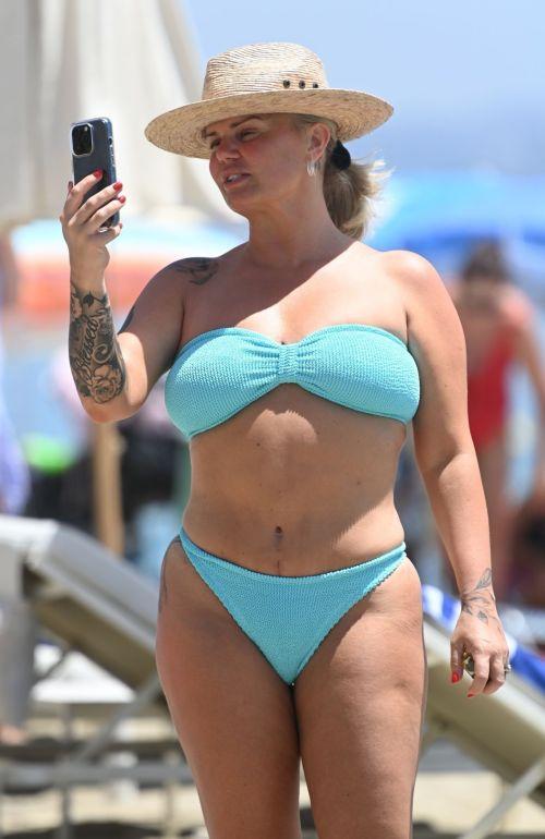 Kerry Katona in Turquoise Color Bikini and Ryan Mahoney at a Beach in Marbella, July 2024 1