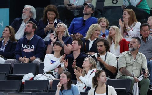 Nina Dobrev at Artistic Gymnastics Women’s Qualification Round at Summer Olympics in Paris 2