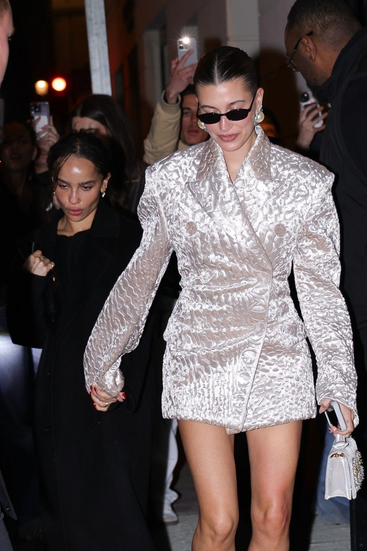 Hailey Bieber and Zoe Kravitz Leave YSL Show at Paris Fashion Week, March 2025
