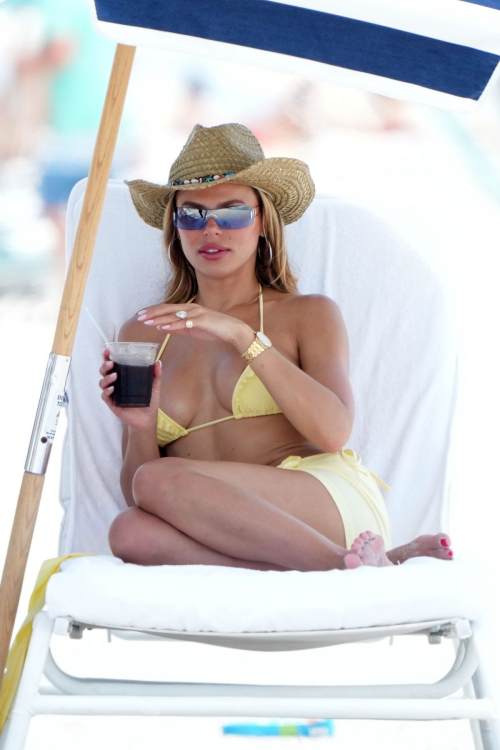 Brooks Nader in Yellow Bikini on Beach in Miami, May 2025 6