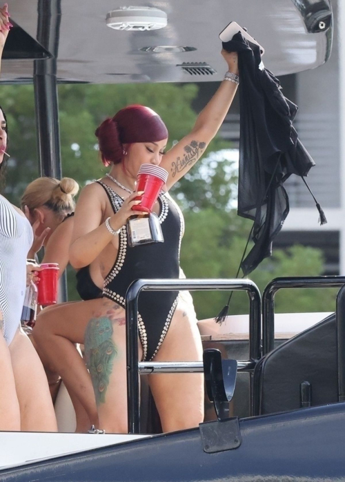 Cardi B in swimsuit on a yacht in Miami, May 2025