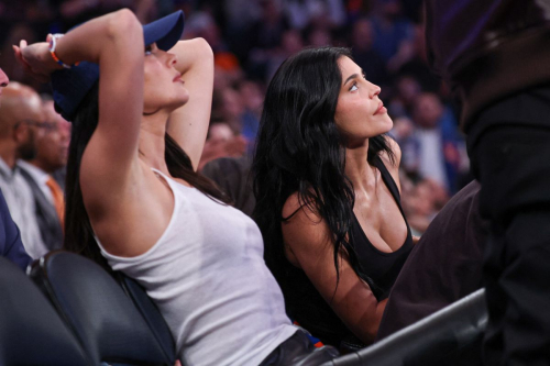 Kendall and Kylie Jenner with Timothee Chalamet at NBA Playoff, May 2025 9