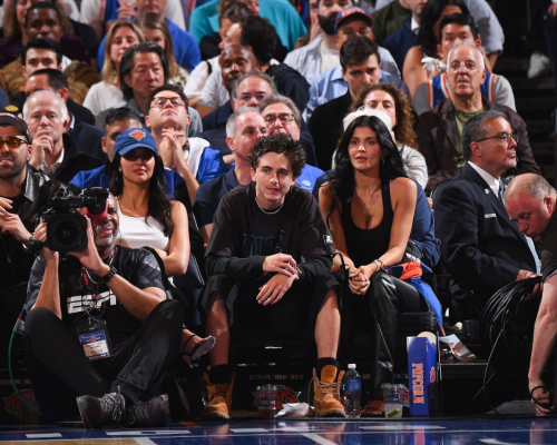 Kendall and Kylie Jenner with Timothee Chalamet at NBA Playoff, May 2025 6