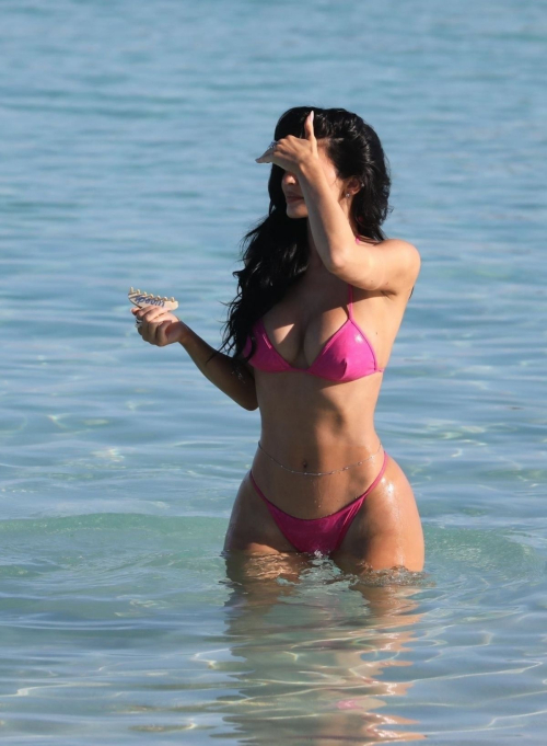 Kylie Jenner in Neon Pink Bikini at the Beach, May 2025 4