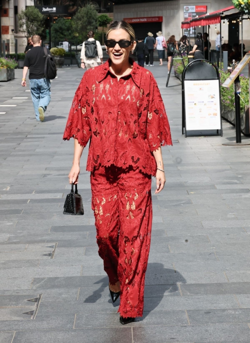 Ashley Roberts in red leaves Heart Radio, June 2025 1