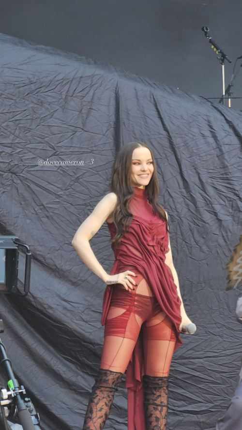 Dove Cameron in red at Wembley Show, June 2025
