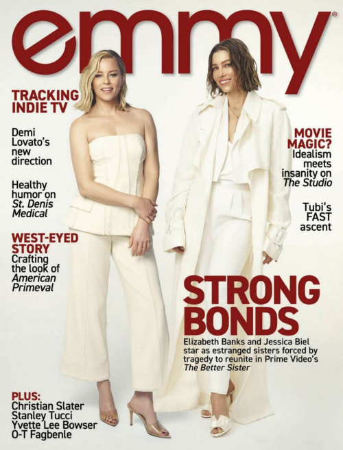 Jessica Biel and Elizabeth Banks in Emmy Magazine, June 2025