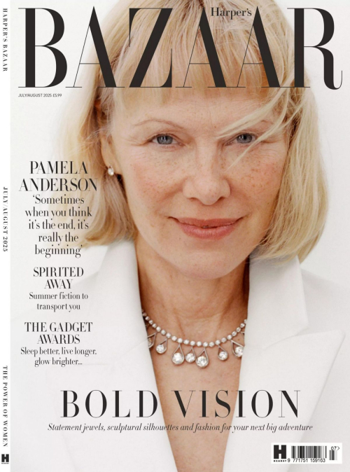 Pamela Anderson in Harper’s Bazaar UK, July/August 2025