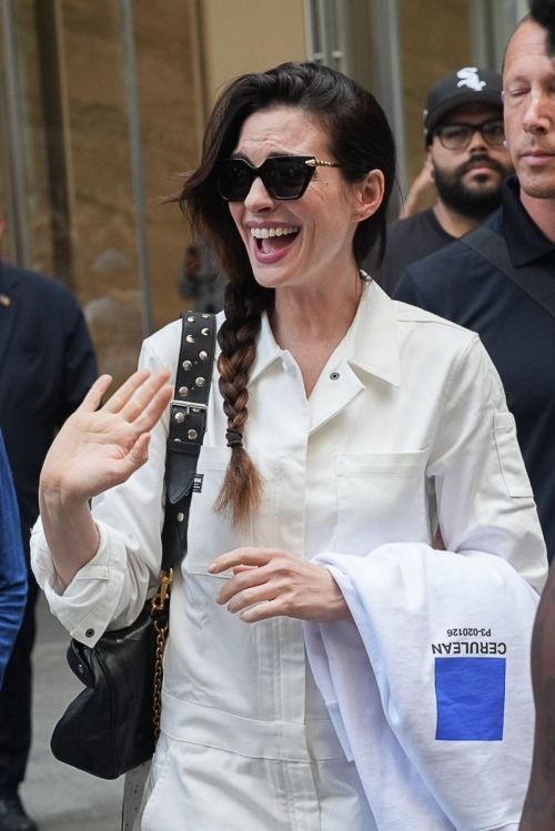 Anne Hathaway on Devil Wears Prada 2 Set July 2025