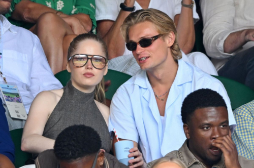 Ellie Bamber at Wimbledon tennis match, July 2025