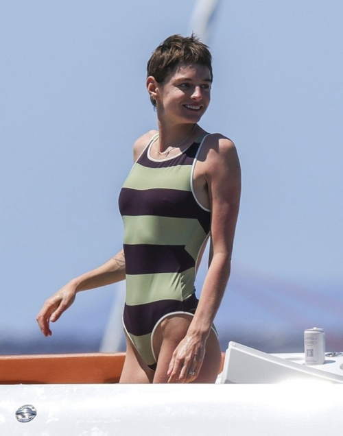 Emma Corrin in swimsuit on a boat in Ibiza, May 2025