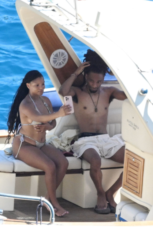Halle Bailey in Bikini at Boat Day in Positano, June 2025