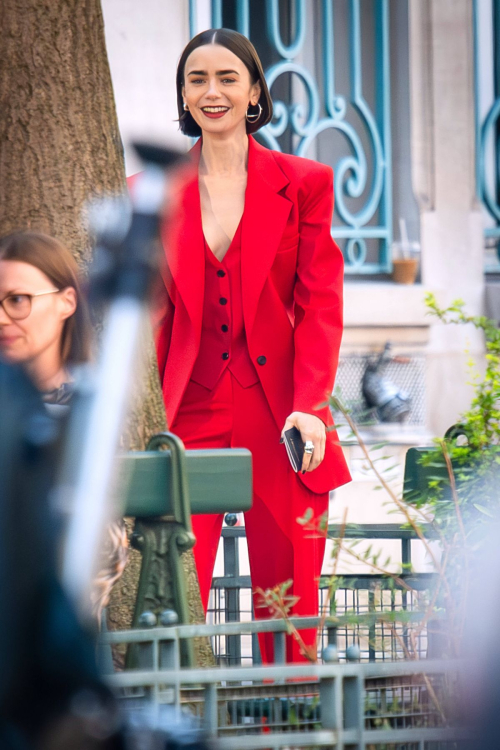 Lily Collins on Set of Emily in Paris, August 2025