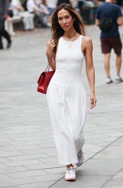 Myleene Klass chic white dress London, August 2025