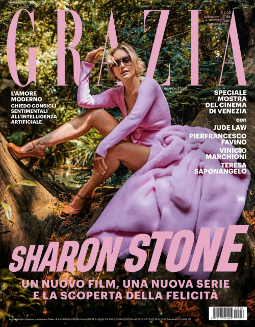 Sharon Stone Grazia Italy feature, August 2025