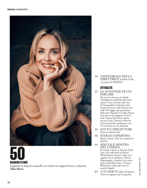 Sharon Stone Grazia Italy feature, August 2025 14